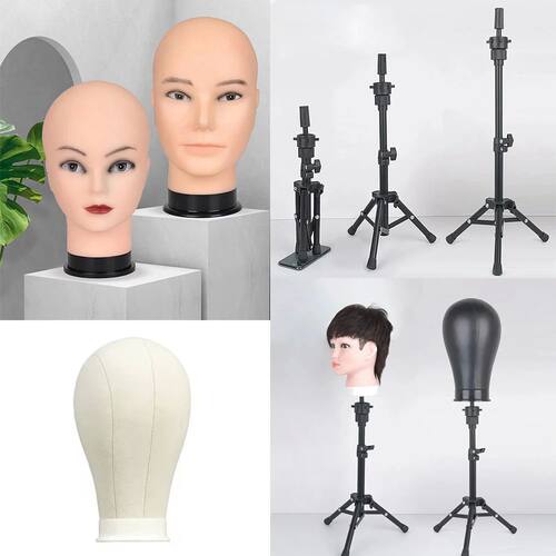 mannequin head stand tripod canvas head mold, bareheaded wig