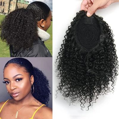 Synthetic Short Afro Kinky Curly Ponytail Hair Piece for Afr