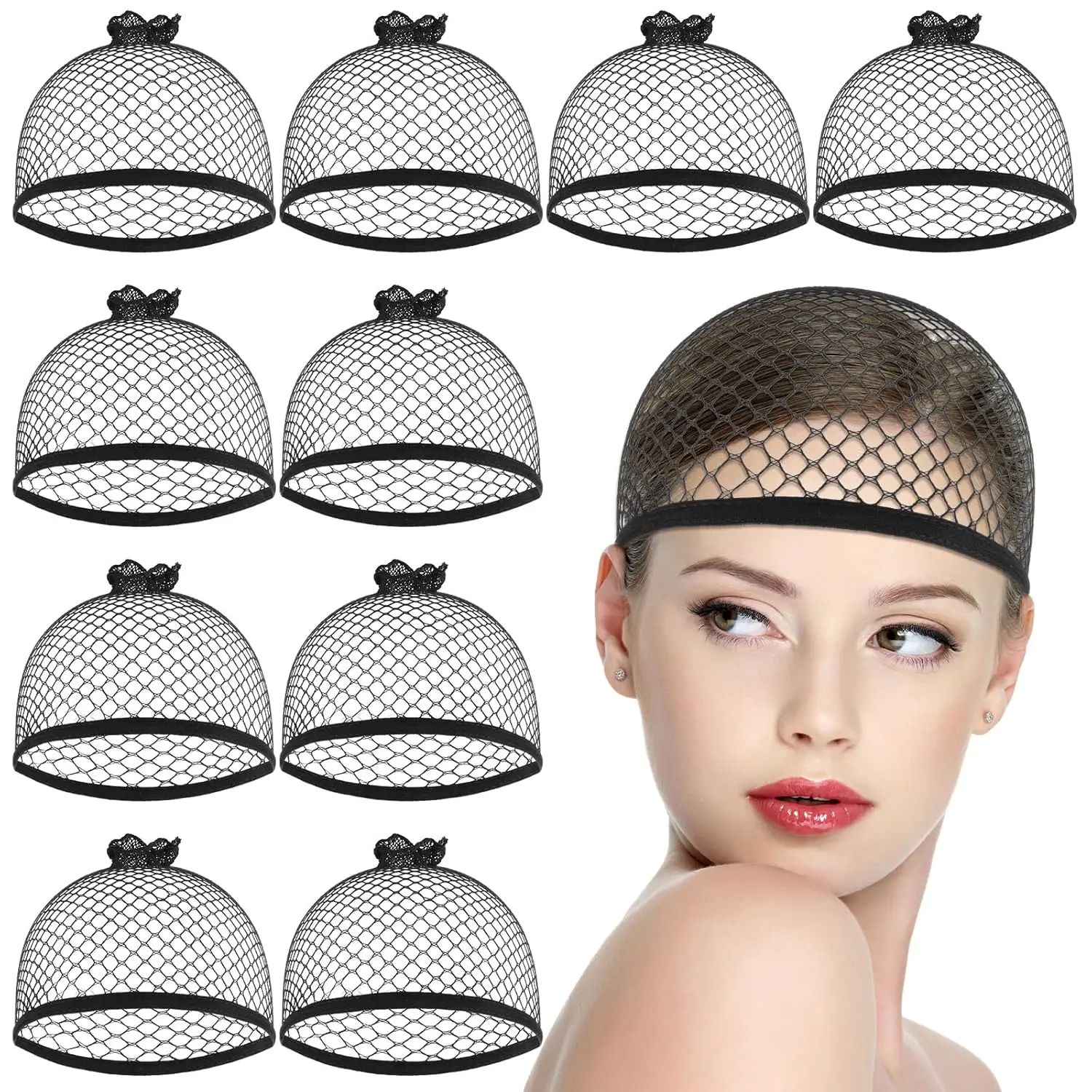 10 Pcs Mesh Wig Caps for Women, Black Cap Net Nylon Hair Net