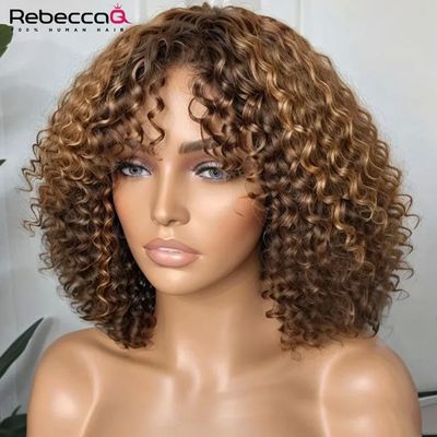 Short Curly Bob Human Hair Wigs With Bangs Full Machine Made