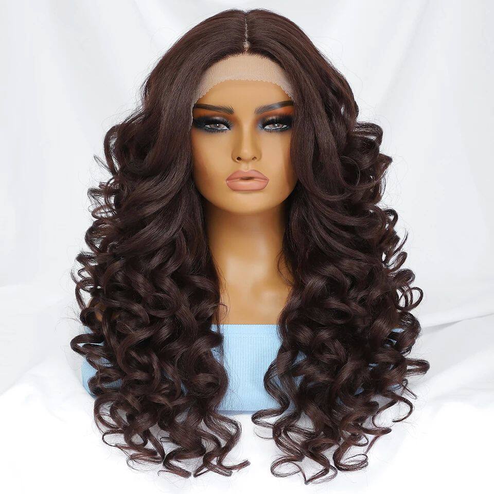Black Brown Curly Wig Synthetic Lace Front Wigs For Women Bl