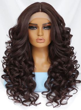 Black Brown Curly Wig Synthetic Lace Front Wigs For Women Bl