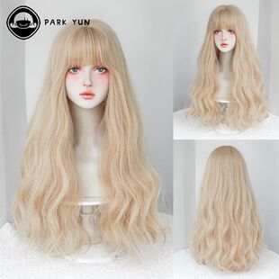 Dense with Cospaly Loli Women Blonde Wig Wave Long Bangs