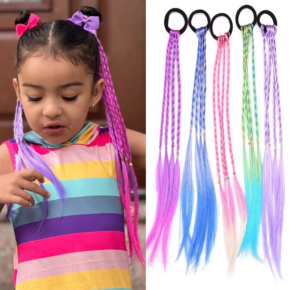 Synthetic Kids Colorful Wig Ponytail Headbands Rubber Bands