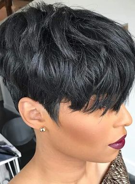 DIFEI Black Synthetic Short Wigs Pixie Cut Wigs with Bangs S