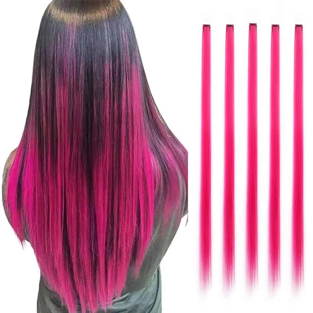 Synthetic 5Pcs Colored Hair Extensions Clip in Colorful Hair
