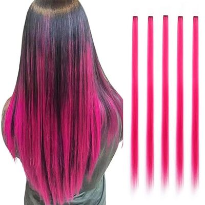 Synthetic 5Pcs Colored Hair Extensions Clip in Colorful Hair