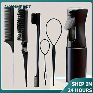 4-Piece Hair Styling Comb Set - Includes Rat Tail  Edge Brus