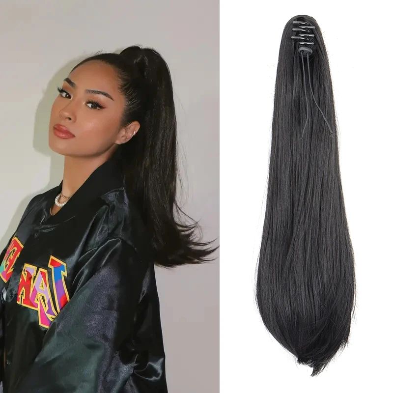 Synthetic Slightly Upturned Straight Ponytail Claw Clip In H