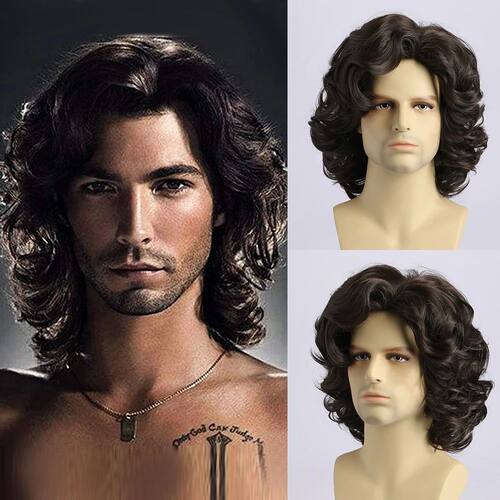 14 Inch Mens Synthetic Wigs Short Brown Wig Men Natural Fluf