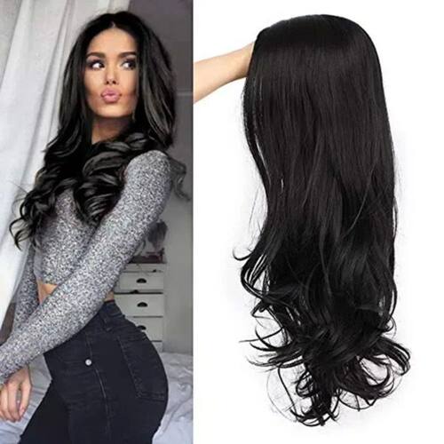 Long Wavy Synthetic Wig For Women Black Peluca Party Natural