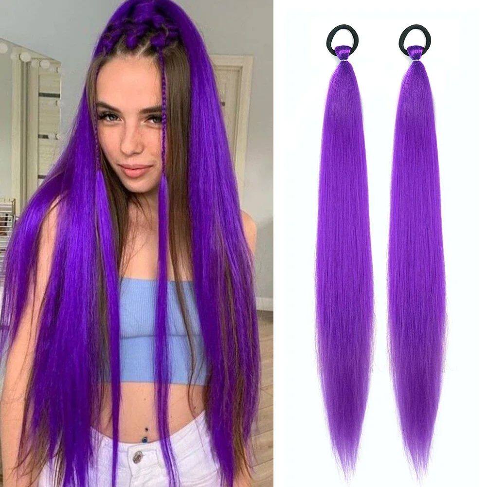 2PC Synthetic Purple Ponytail Extension with Rubber Band Lon