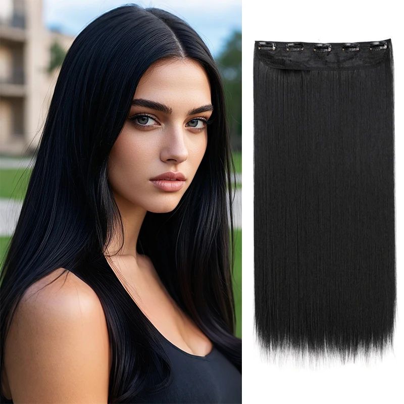 Synthetic 5-Clip One Piece Invisible Hair Extensions Long St