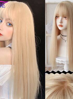 XIYUE Long Natural Wavy Platinum Blonde Wigs With Bangs Cosp