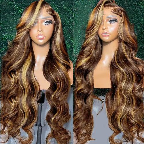 Blonde Highlight Body Wave Lace Front Human Hair Wig HD 13X4