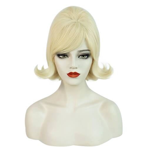 Synthetic Women's Outward Short Blonde Wavy Retro Wig with B