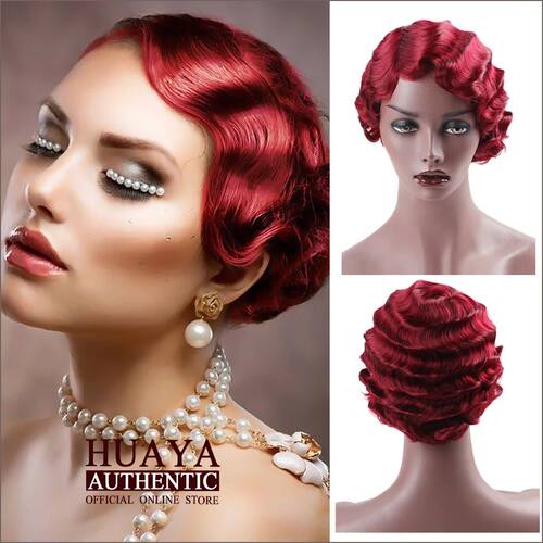 Synthetic Short Finger Wave Wig Vintage Wigs For Women Heat