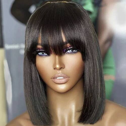180% Density Straight Bob Wig With Bangs Short Full Machine