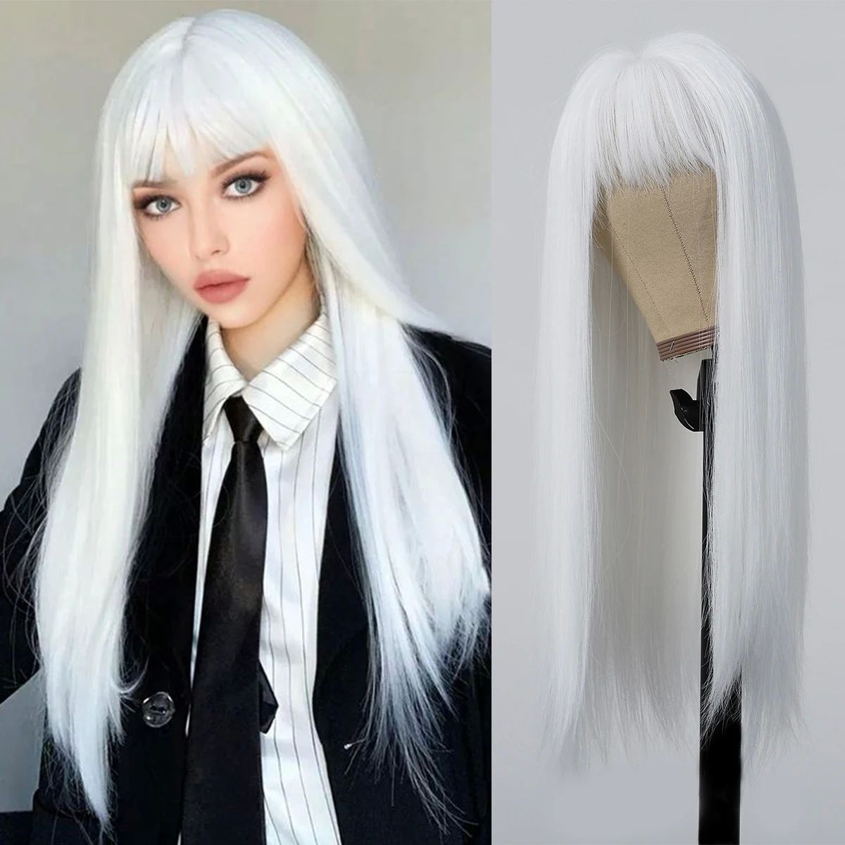 LOUIS FERRE Straight White Synthetic Wigs for White Women Lo