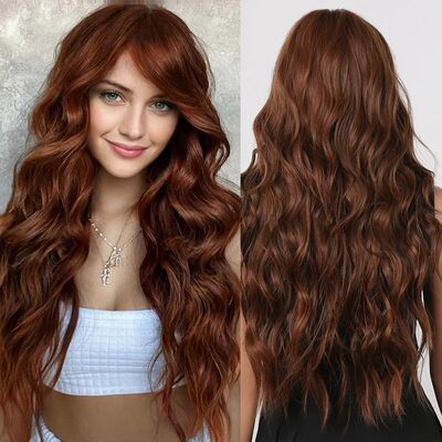 Long Wavy Chocolate Brown Synthetic Wigs for Women Natural W