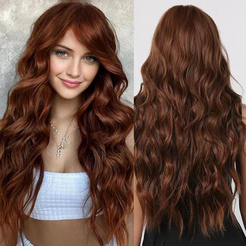 Long Wavy Chocolate Brown Synthetic Wigs for Women Natural W