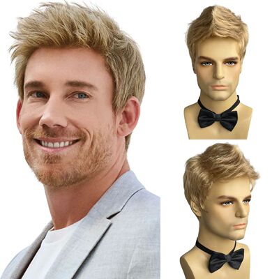 BCHR Mens Blonde Wigs Natural Fluffy Layered Synthetic Hair