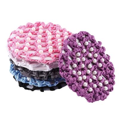 New Crochet Ballet Dance Skating Hair Net Snood Pearl Mesh B