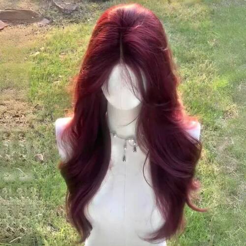 Red Wig Long Water Wave Lace Front Wig for Women's wigs Natu