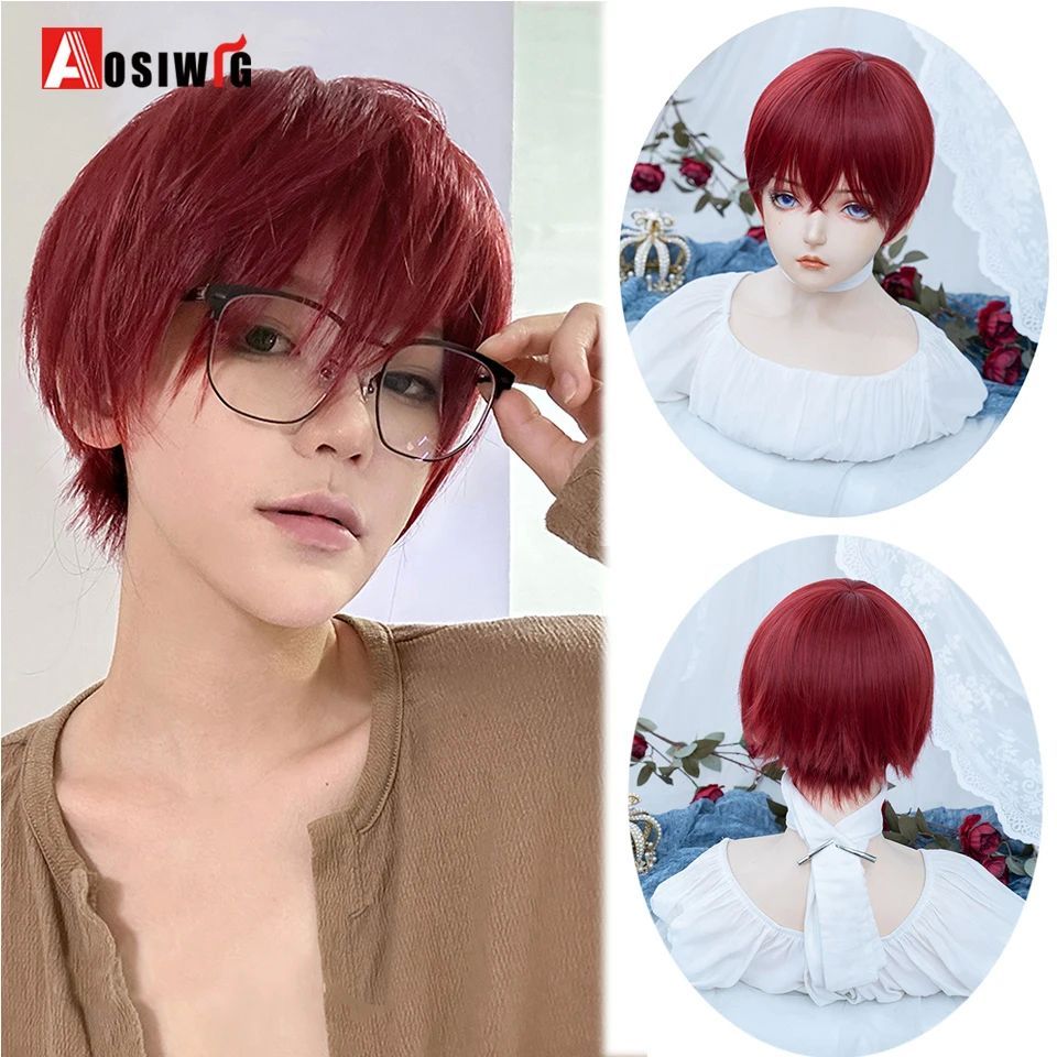AOSIWIG Short Straight Cosplay Men Boy Party Red Black Yello