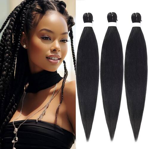 Pre Stretched Synthetic Braiding Hair 3Pcs Natural Black Bra