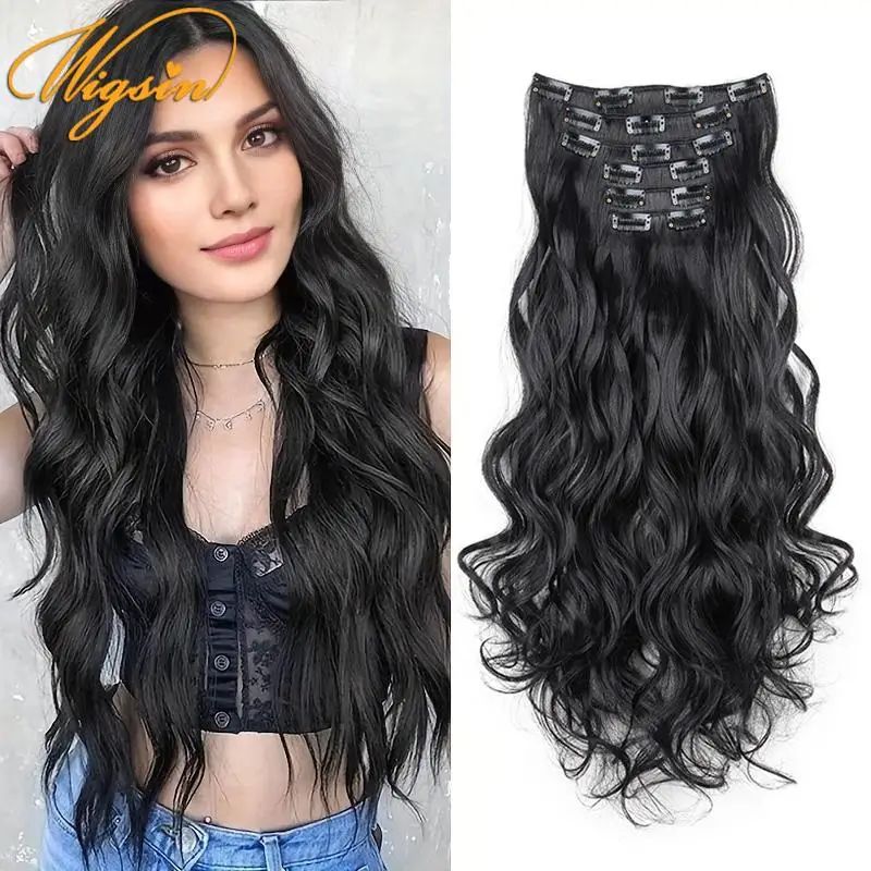 WIGSIN Synthetic 24Inch Long Curly 16 Clips Hair Extension H