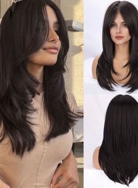 Long Synthetic Black Straight Wigs for Women 22 inch Glueles