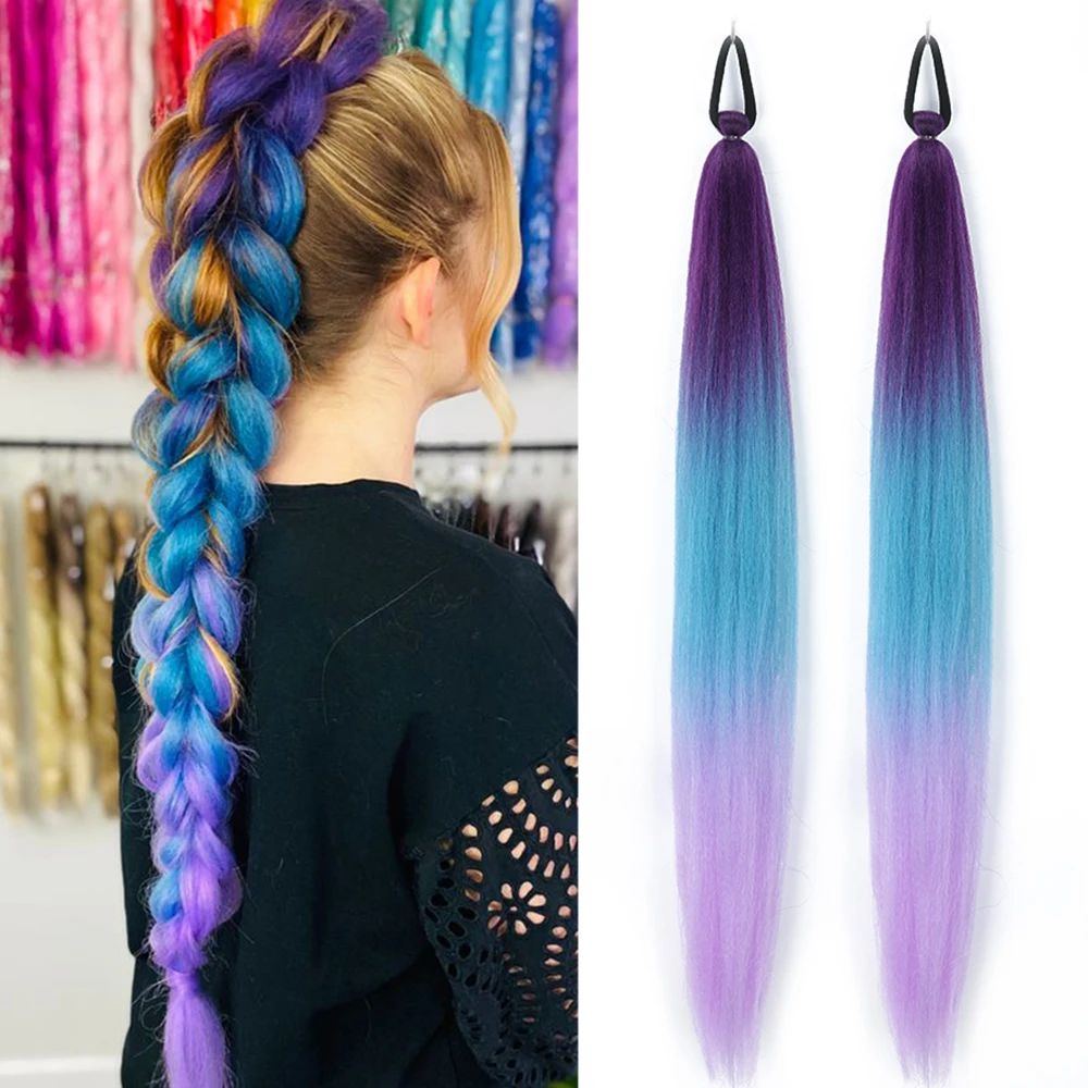 2Pcs Synthetic Hair Purple Ponytail Extension Rubber Band Lo