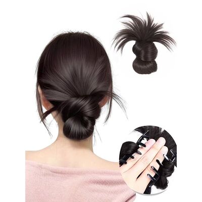 Low Bun Wig Hair Clip-In Messy Bun Hairpiece Straight Hair E