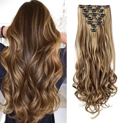 Clip In Hair Extensions 7 PCS Full Head 22 Inch Long Curly W
