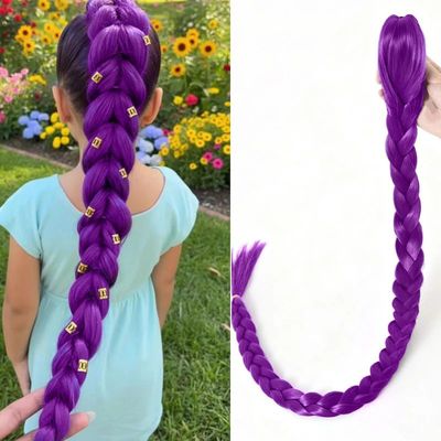 28inch Long Braided Purple Hair Ponytail Extensions Rumi Hai