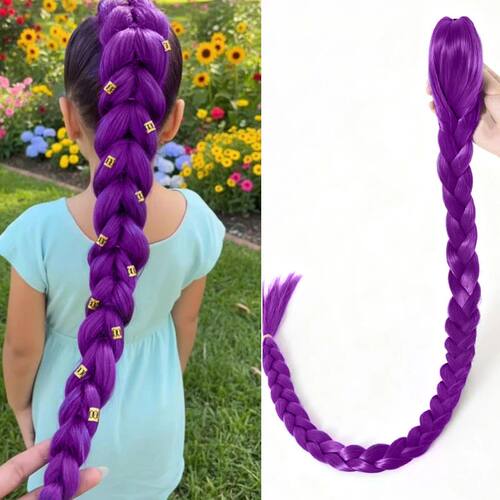 28inch Long Braided Purple Hair Ponytail Extensions Rumi Hai