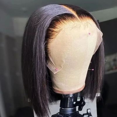 100 Human Hair Bob Wigs Glueless HD Half Lace Front Wig Fron
