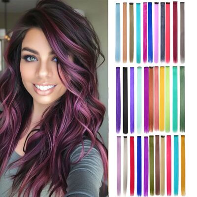 10PCS/Pack Colored Party Highlights Clip in Hair Extensions