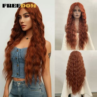 FREEDOM Synthetic Lace Wig Long Deep Wavy Ombre Blonde Ginge