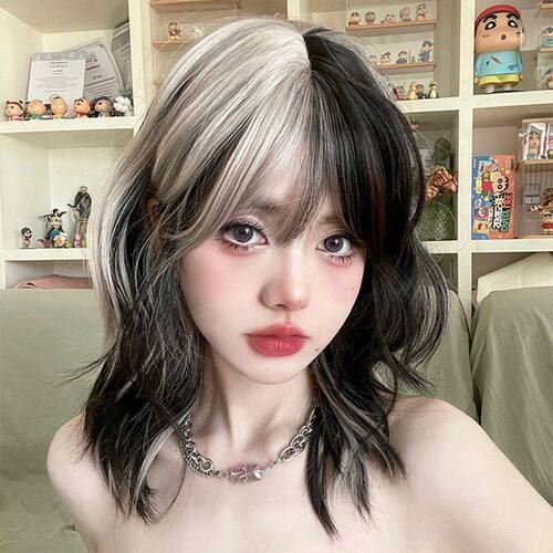 Ombre Blonde Short Wavy Cosplay Lolita Wigs Light Platinum B