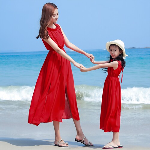 度假亲子装母女装海边夏季连衣裙