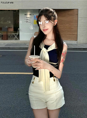 TYST休闲短裤女夏款新款高腰弹力西装短裤百搭排扣紧身A字裤热裤
