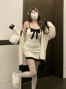 TYST软糯慵懒风拼色毛衣女装新款v领宽松设计感小众针织开衫外套
