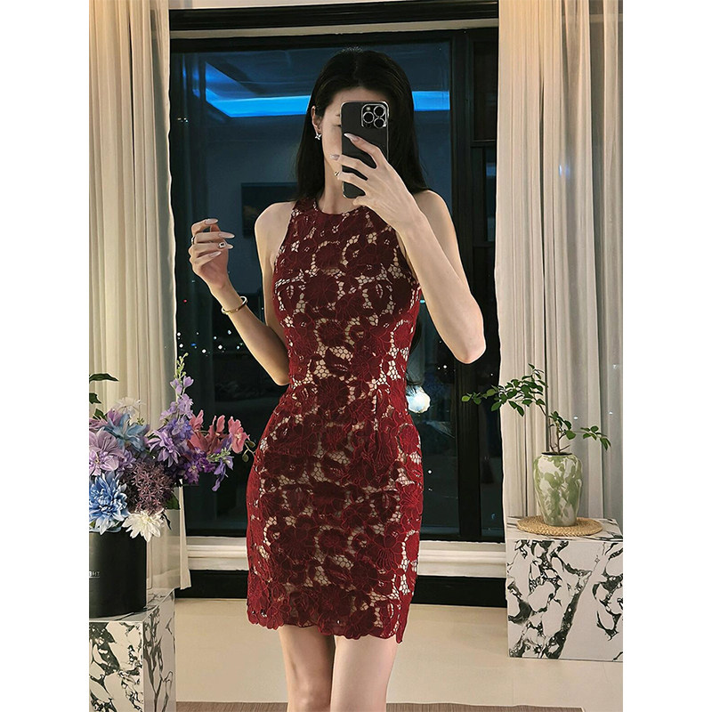 TYST性感大码包臀短裙女夏季时髦小众设计微胖mm印花显瘦连衣裙女