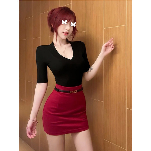 TYST纯欲风轻熟显身材辣妹中袖T恤上衣包臀半身短裙套装气质新款