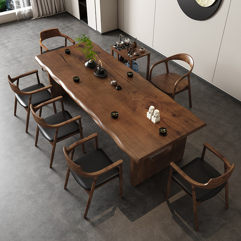 实木大板茶桌椅组合一桌六椅大型办公室现代简约家用新中式泡茶台,商业/办公家具,茶台/茶桌,淘宝优惠券,粉丝福利购,淘宝优惠卷