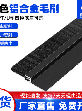 hF型黑色铝合金条刷 工业防尘毛刷机床条刷机柜防尘 门底密封毛刷