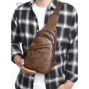 正品牌团购官方新款胸包男皮包真皮休闲单肩包斜挎包男士小背包斜