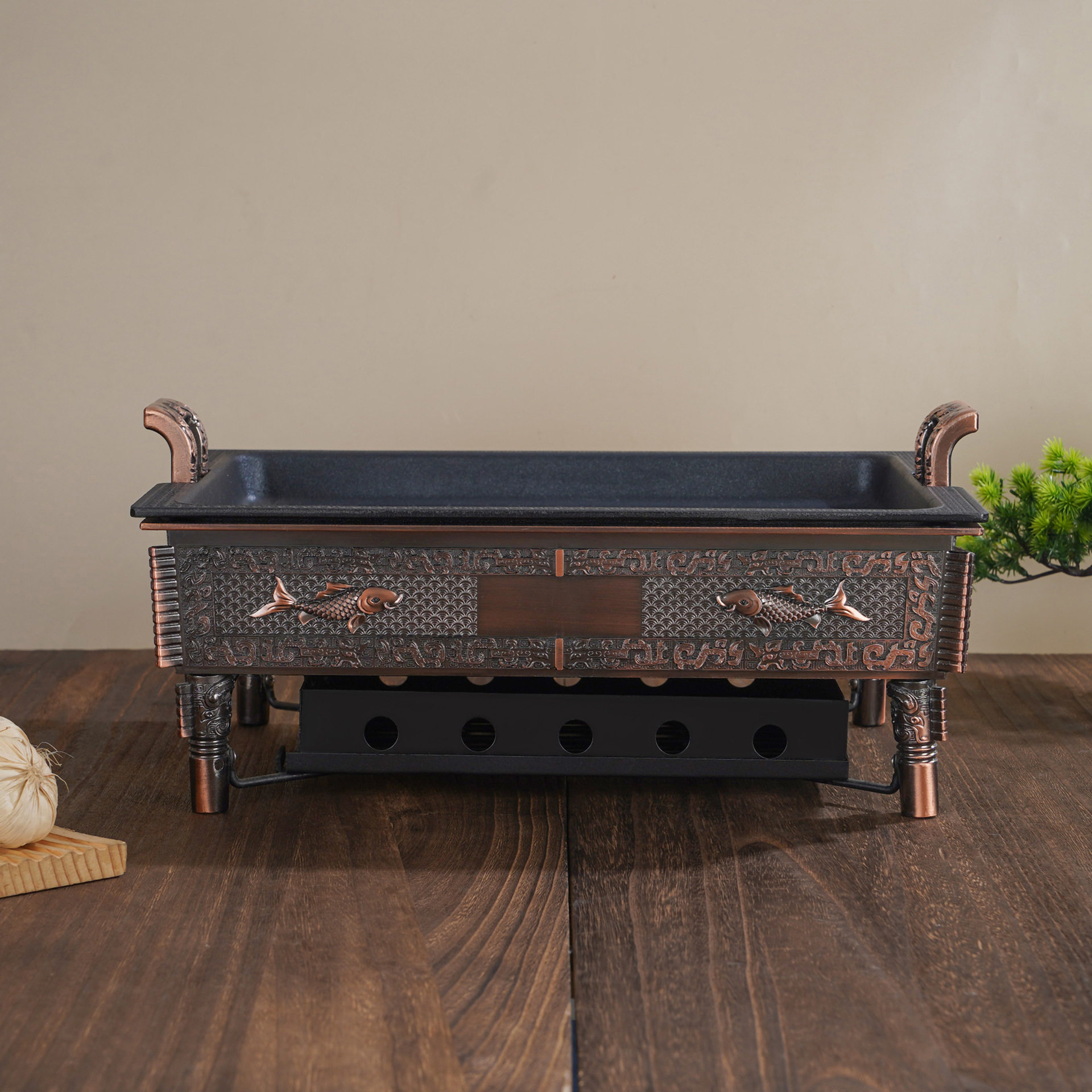 复古商周古鼎铸铝烤鱼炉烤鱼盘木炭酒精碳烤炉小龙虾锅牛蛙锅烤炉